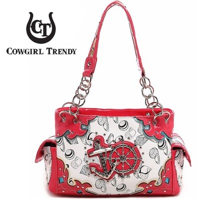Western Rhinestone Anchor Rudder Carry Purse Country Handbag Women Satchel Bag