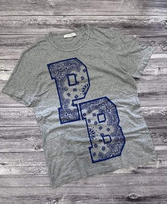Pierre Balmain T-Shirt Men's XL Grey PB Logo Bandana Paisley Raw Hem Italy