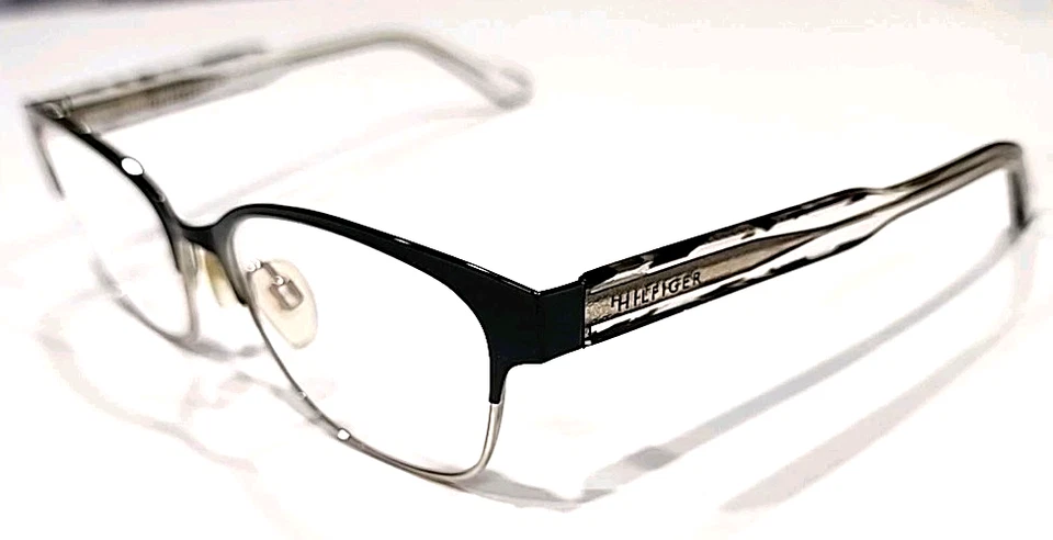 Tommy Hilfiger TH1388 Gloss Black Silver Metal Cat Eye Eyeglasses 52-18 140 Case - Image 2 of 4