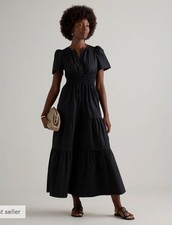 Quince Organic Cotton black tiered maxi dress size L