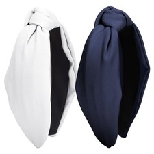 2 Pack Knotted Headbands For Women Navy Blue White Wide Headbands for Women's...