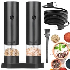 2PCS Electric Salt and Pepper Grinder Set with Rechargeable Base Mill-Adjustable