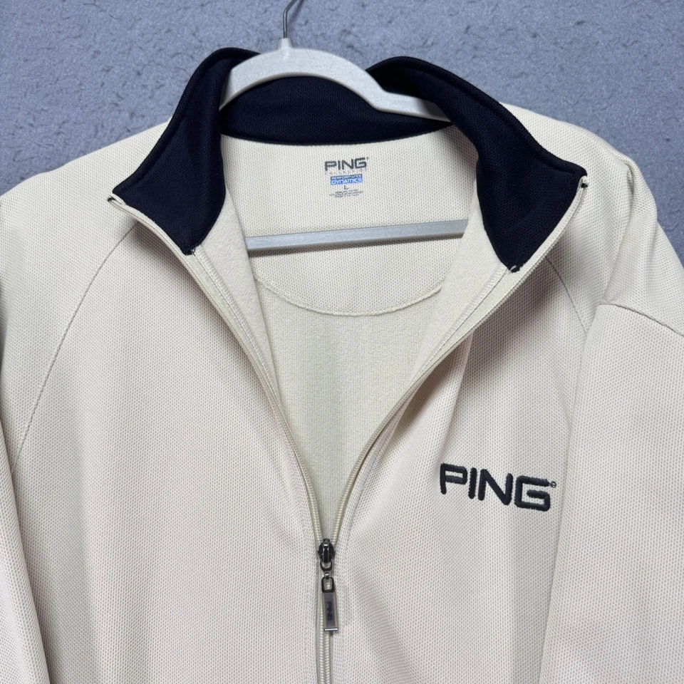 Chaqueta de Pista PING Para Hombres Performance Dynamics Crema Azul Marino Cremallera Completa Talla L Golf Foto 4 de 4