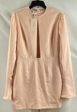 House of CB Women's Sarena Mini Dress Blush Pink Long Sleeve Keyhole Sz L NWT