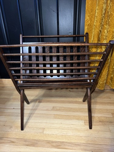 VTG Mid Century Modern Magazine Rack Folding Record Holder Danish Style Retro - Picture 4 of 14