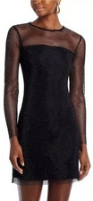 Aqua Women's L141823 Black Long Sleeve Crystal Dress, Black , SZ L