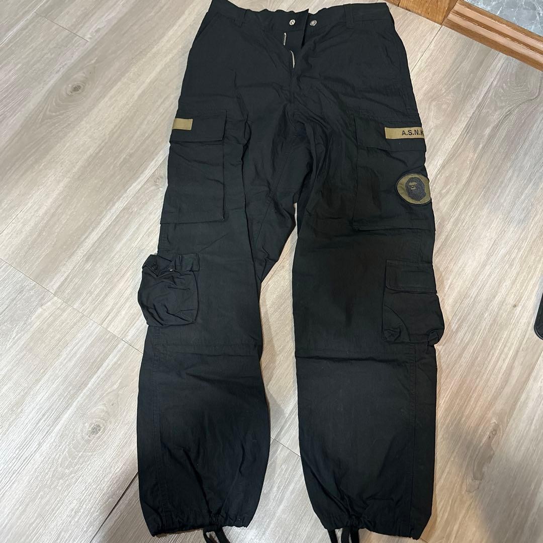 A BATHING APE Cotton Nylon Cargo Pants Black M Waist 80cm BA0226203