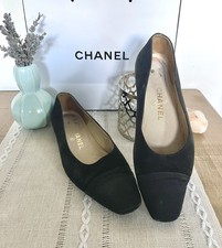 CHANEL Vintage Black Leather Suede Cap Toe Ballet Flats Shoes EU 38 Made ITALY