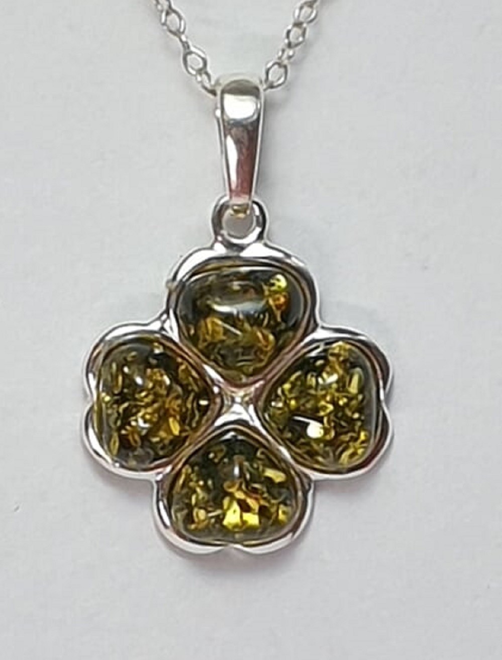 Ámbar Trébol Colgante 925 Plata Símbolo de Buena Suerte Collar Top Precioso