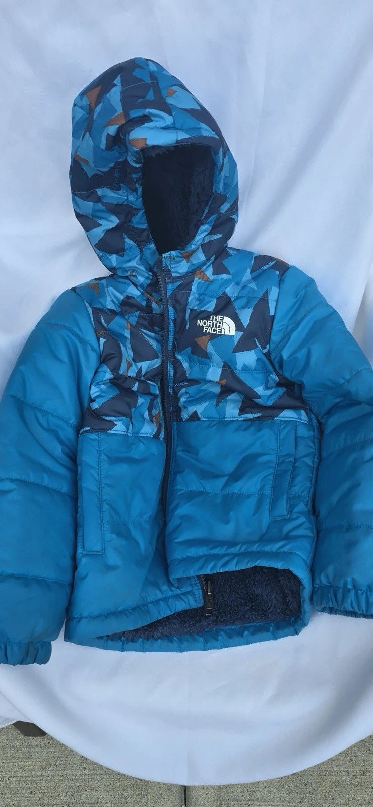 Kids 5T North Face Toddler Blue Reversible Mount Chimbo Jacket Full Zip Hooded