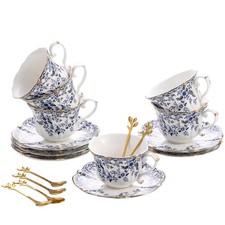 TATSUMI Country Roses 18 Pieces Bone China Tea Cup and Saucer Set, English Vinta