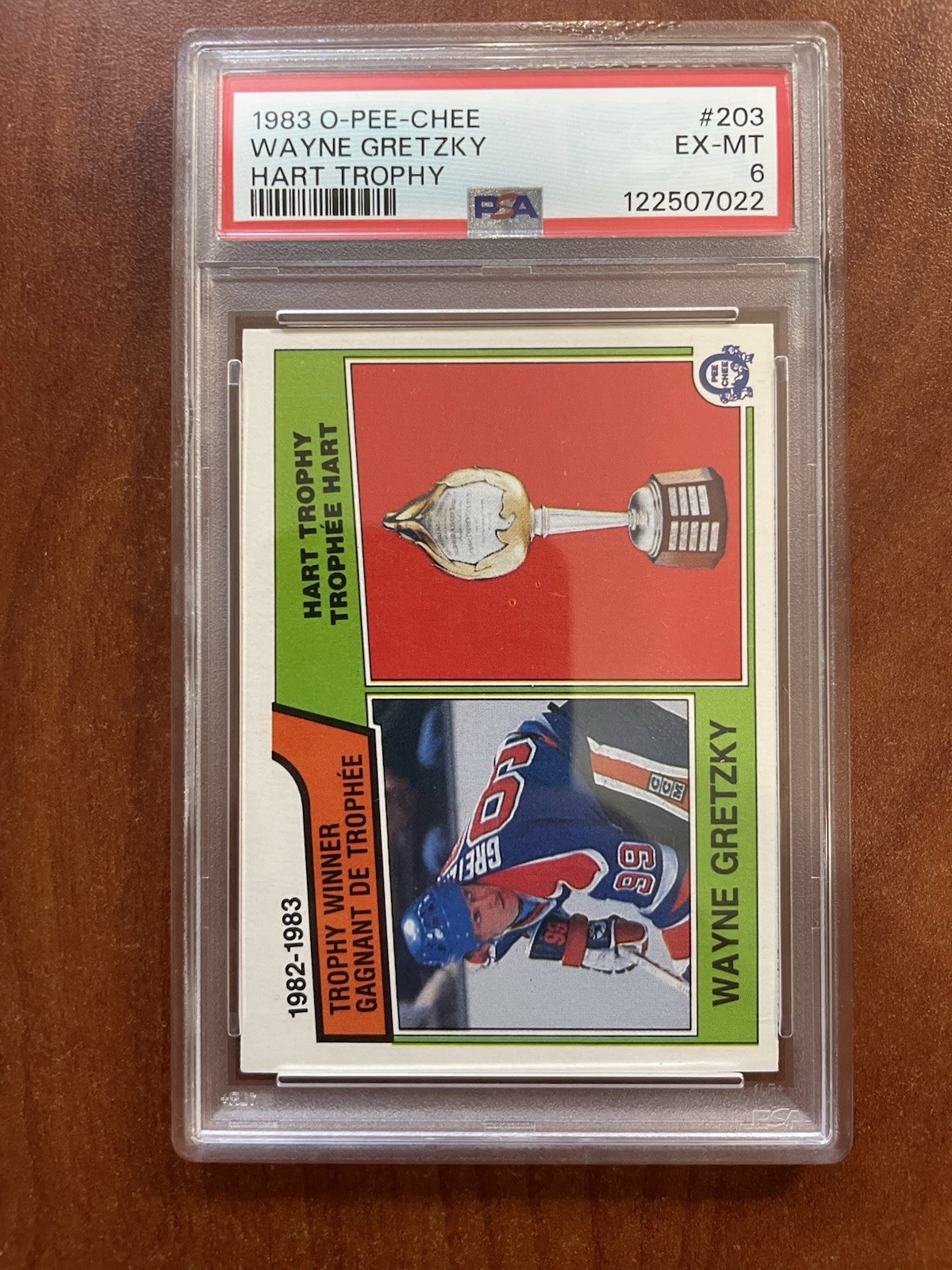 1983 O-PEE-CHEE Hart Trophy #203 Wayne Gretzky HOF PSA 6 view 1