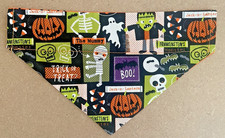 Handmade Over The Collar Dog Dog Bandana Halloween Trick or Treat Slide On Scarf
