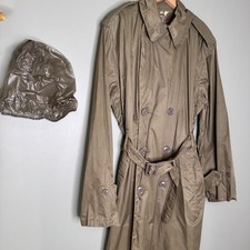 1961 US Army Raincoat Men Fits Large Vintage Military Trench Coat w Cap Vietnam