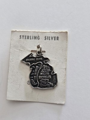 Vintage Sterling Silver Michigan State USA Map Charm Pendant by Maisel