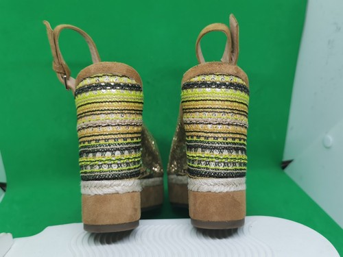 GEOX Yulimar Gold Sequins/Suede Wedge Heel Open Toe Sandals Mutli Gold Size 9/40 - Picture 17 of 24