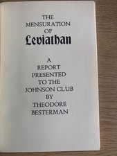 The Mensuration Of Leviathan. Theodore Besterman. 1976 Private limited printing.