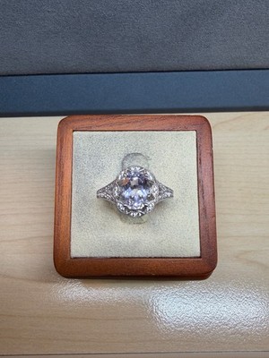 AFFINITY Sterling Silver Kunzite & White Zircon Art Deco Engagement Ring Size 7