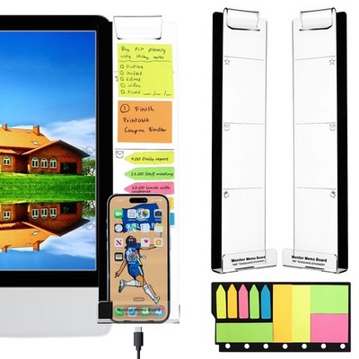 2 Pack Monitor Memo Board (Left & Right) + Sticky Notes, Office Desktop Compu...