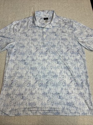 Greg Norman Collection Play Dry Polo Shirt Mens Large Blue Golf Stretch Print