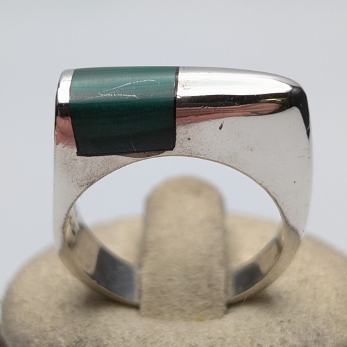 Vintage Mexican Sterling Silver Malachite Inlay Modernist Ring 925 Size 7 9.5g