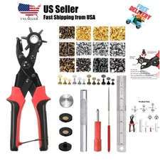 Belt Hole Puncher with 240 Sets of Leather Rivets - Updated Hole Sizes Punche...