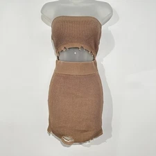 SER.O.YA Ribbed Knit Lola Mini Dress Tan Size Small Cut Out Distressed