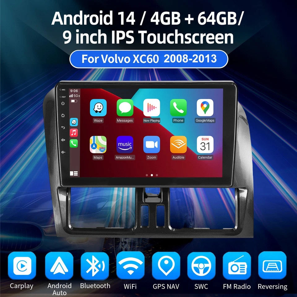 Radio estéreo para automóvil 4+64G para Volvo XC60 2008-2013 9" Android 14 navegación Apple Carplay Foto 2 de 4