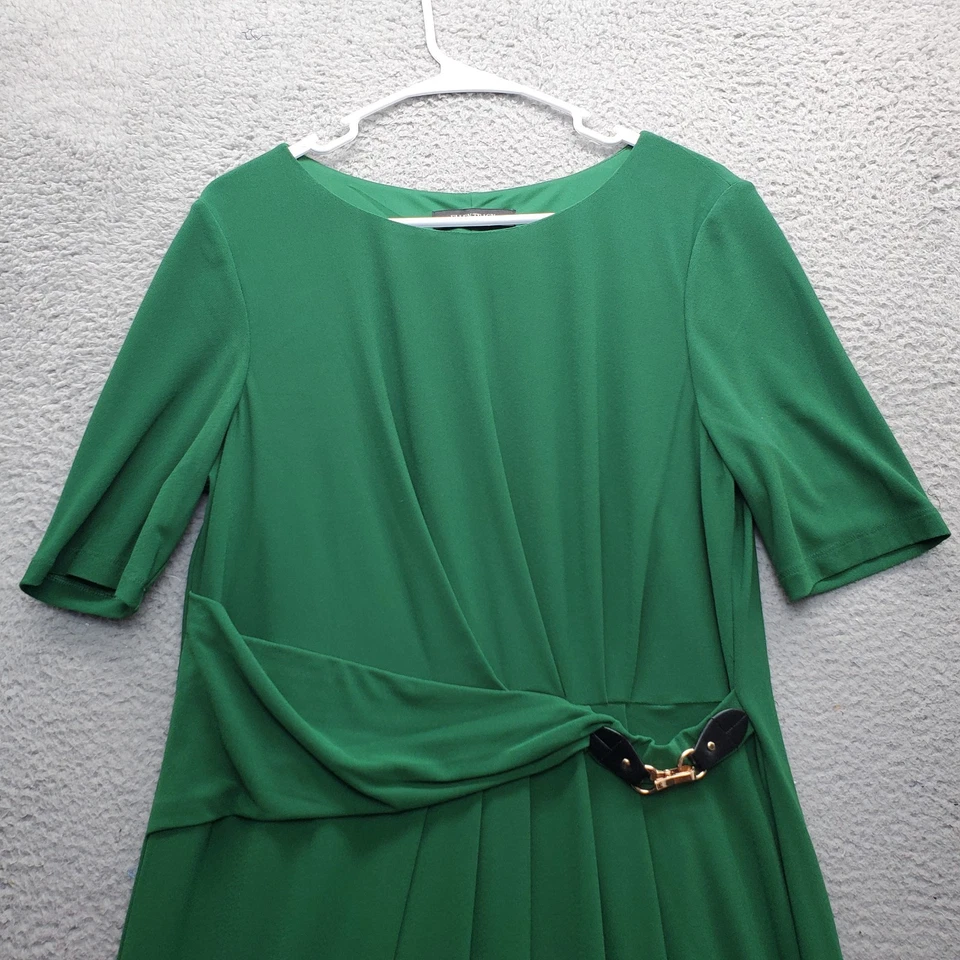 Vestido recto Ellen Tracy para mujer medio verde elástico forrado cuello redondo cintura con cinturón Foto 4 de 4