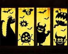 Large Halloween Window Clings with Scary Monster Silhouette Decorations