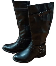 White Mountain Women Tall  Riding Boots Buckle,Zipper Black leather  Sz 6.5 M-WC