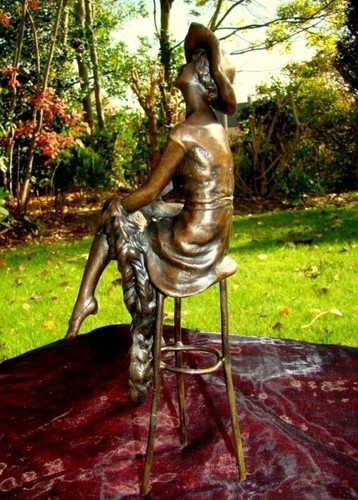 Bronze Art Deco Style Art Nouveau Style Hat Damsel Sculpture Statue - Picture 3 of 4