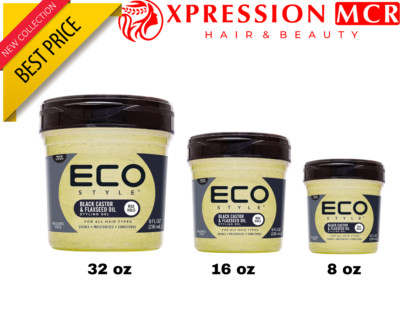 Eco Style schwarzes Rizinus- und Leinsamenöl Stylinggel 8 & 16 & 32 UK Verkäufer