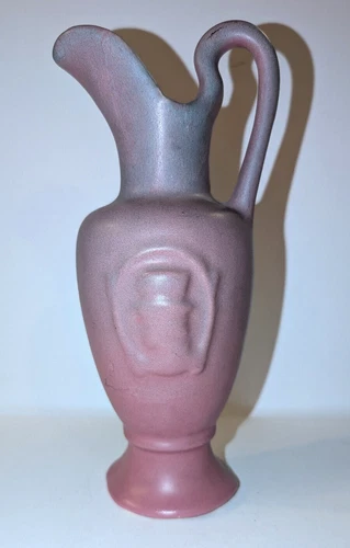 Vintage Niloak Ozark Dawn Rose Steel Blue Raised Portraits Pitcher
