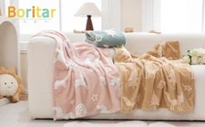 BORITAR 3D Unicorn Baby Blanket Soft Warm Fleece Jacquard (30x40in, Pink)