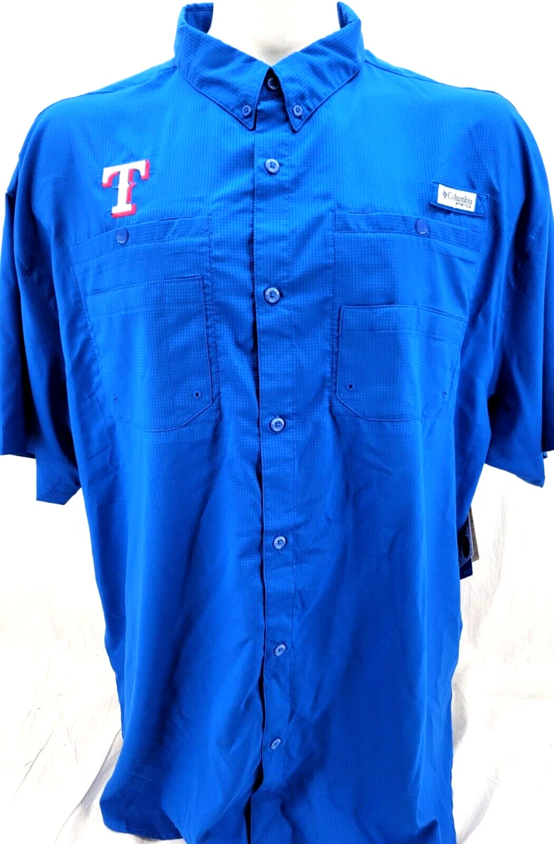 NEW Texas Rangers MLB Blue Columbia PFG SS Collared Button Up