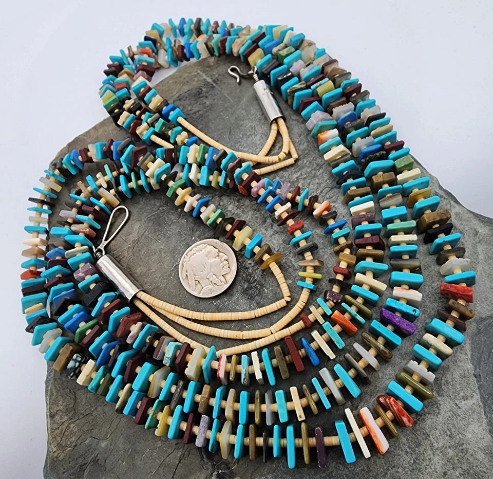 Sterling Silver 925 Navajo Henry Rosetta Santo Domingo HR Necklace Ag 2460