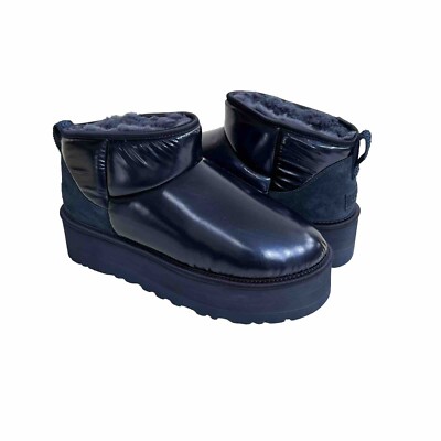 UGG CLASSIC ULTRA MINI PLATFORM HI SHINE NAVY IRIDESCENT BOOT US 10 /EU 41 /UK 8