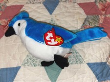 Super Rare - Errors on Tags Ty Rocket the Blue Jay Beanie Baby Plush Toy EUC  