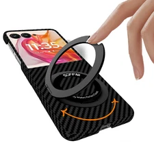 For Motorola Razr+ /Razr 2025 Carbon Fiber Pattern Magnetic Case with Ring Stand