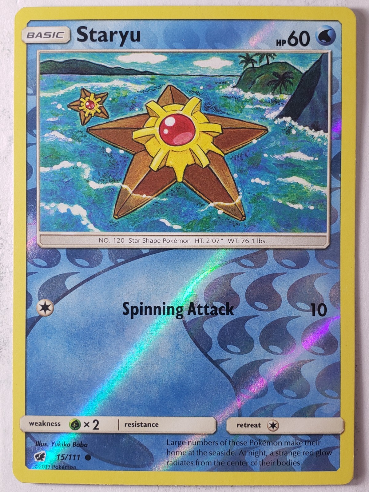 REVERSE HOLO Staryu 15/111 - LP - Crimson Invasion Sun Moon Pokemon Card