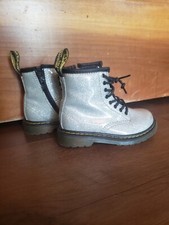 Dr Doc Martens Youth 1460 8 Eye Silver Glitter Toddler Kids Boots SZ 8
