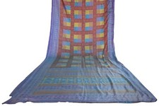 FNC Vintage Saree Indian Blue Woven Ikat Blend Silk Sari Craft Fabric 5YD