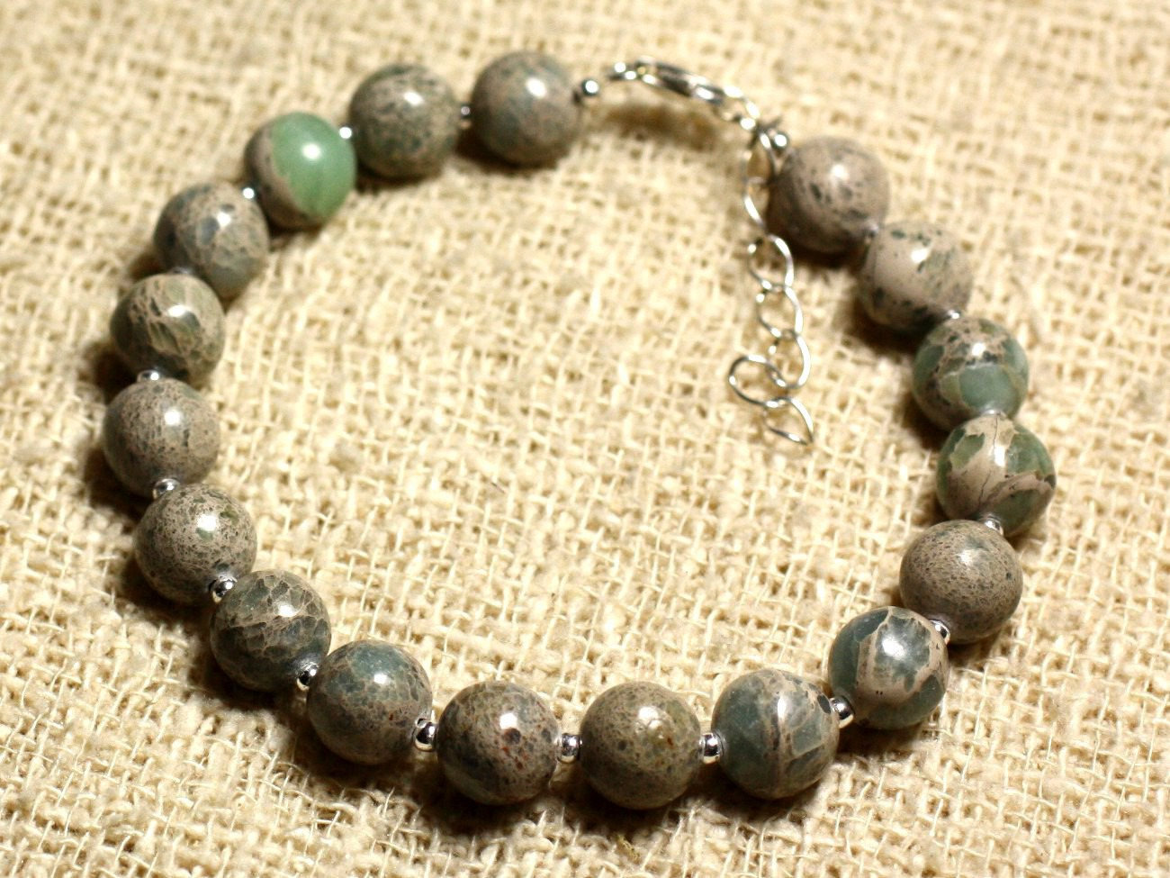 Bracelet en Jaspe Aqua Terra 8mm et Argent 925 - Bijou Naturel Homme et Femme