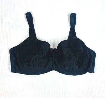 WHAT KATIE DID Bizarre Bra 36D EUR80D Black Satin Spiral Stitched Repro 50s Vtg
