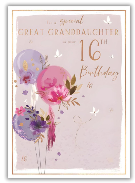 Birthday Card GREAT GRANDDAUGHTER 16th 16 Great-Granddaughter *Gold-Foiled Card*