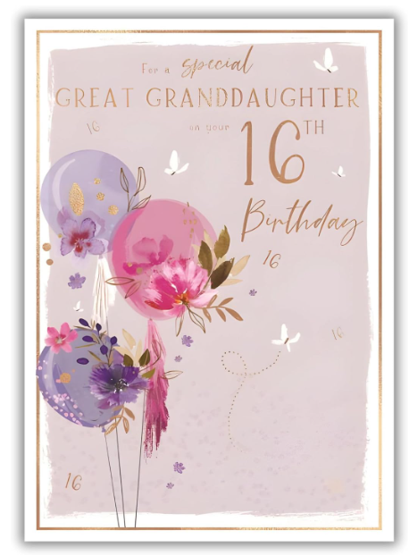 Birthday Card GREAT GRANDDAUGHTER 16th 16 Great-Granddaughter *Gold-Foiled Card*