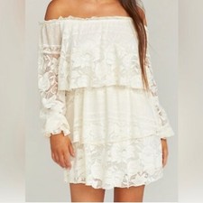 Show Me Your Mumu Bess Lace Tiered Off the Shoulder Long Sleeve Mini Dress