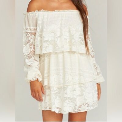 Show Me Your Mumu Bess Lace Tiered Off the Shoulder Long Sleeve Mini Dress  | eBay