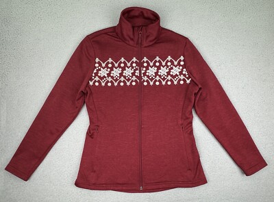 Helly Hansen Jacket Womens M Red Long Sleeve Zip Up Mock Neck Snow Flakes